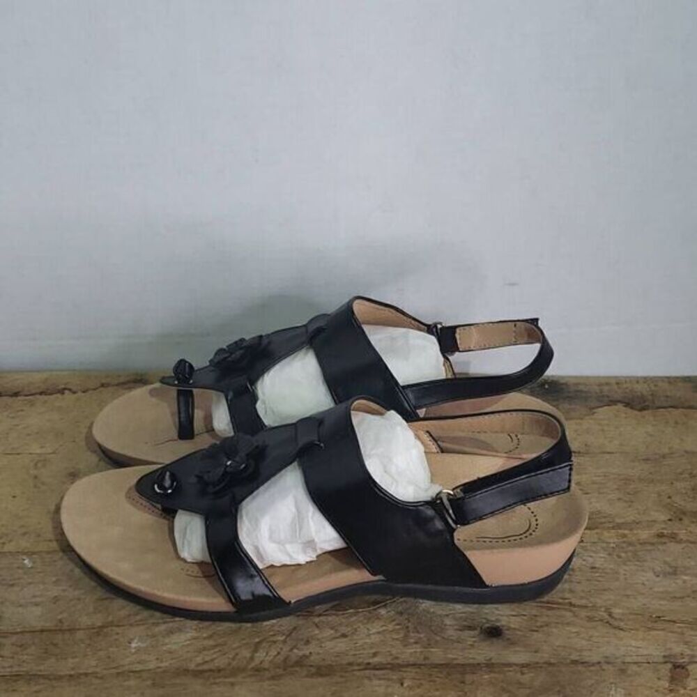 FUDYNMALC Womens Black Tan Slingback Orthotic Arch Support Comfort Sandals Sz 39